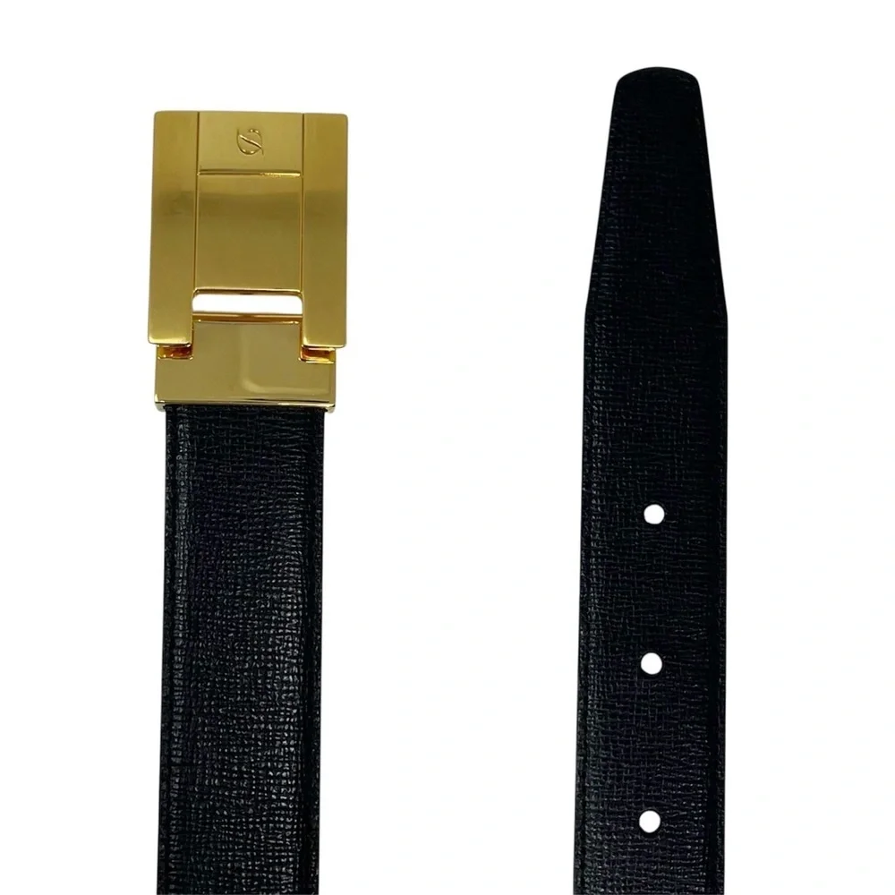 S.T. Dupont Paris Men’s Reversible Black Brown Leather Belt Size 33 Gold Buckle